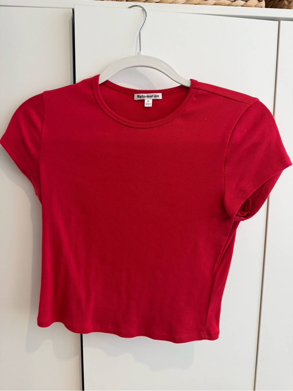 Reformation Bright Red Ribbed Crewneck Tee